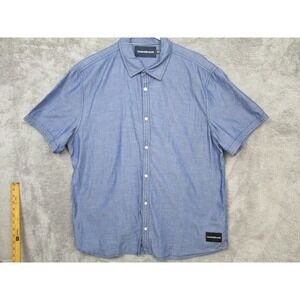Calvin Klein Jeans Shirt Mens XL Blue Short Sleeve Button Front Chambray Casual